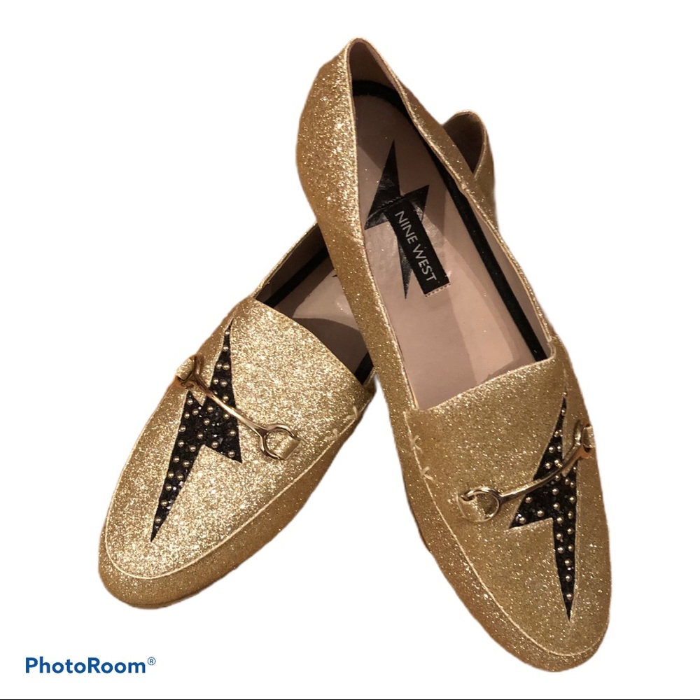 Nine West Wild Girls Lightning Bolt Gold Loafers
